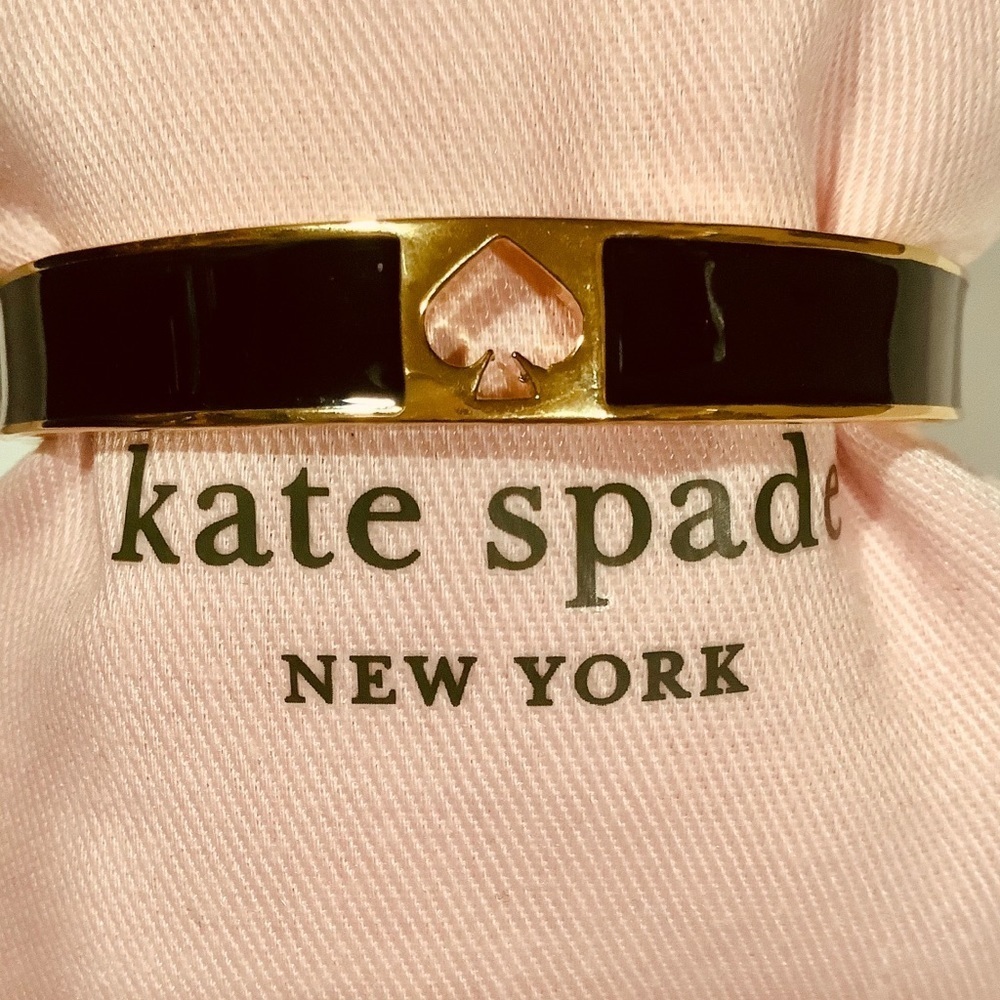 Kate Spade ♠️ Hole Punch Hinge Bangle Black/Gold New eith Pink Dust Bag - Picture 3 of 10